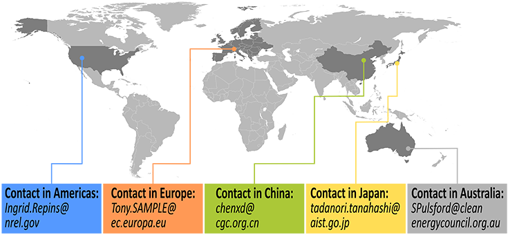 World map listing email addresses for PVAQT contacts in the Americas, Europe, China, Japan, and Australia.